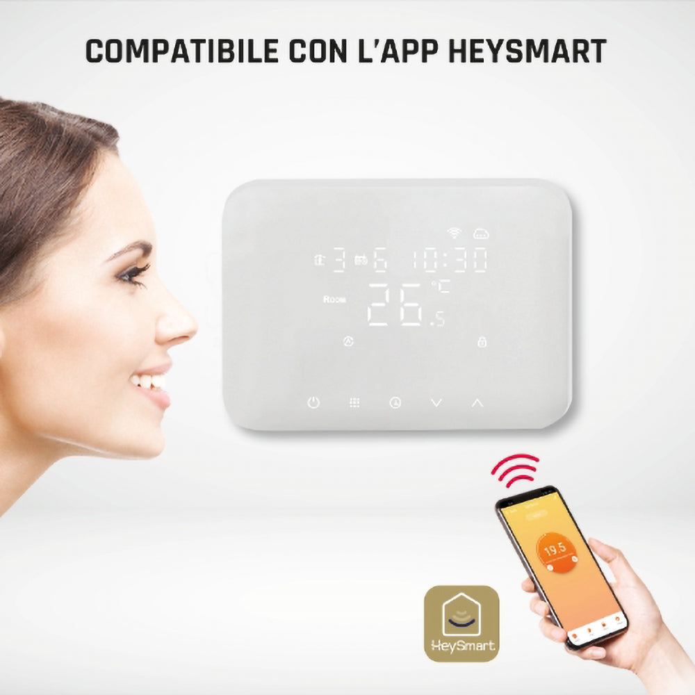 iSnatch Cronotermostato Smart WI-FI Soft Touch, 230V bianco, con assistenti vocali Amazon Alexa e Google Home