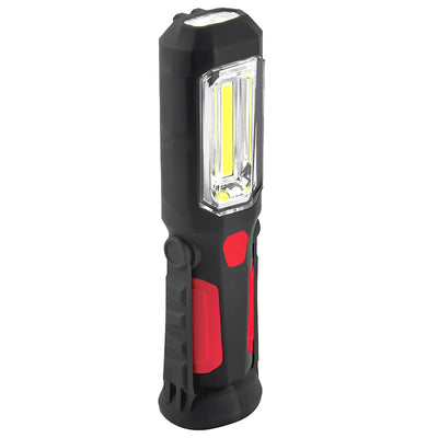 Velamp Torcia LED multiuso 3W, lampada da ispezione COB con gancio e calamita, luce di segnalazione rossa, supporto magnetico orientabile, lanterna da lavoro 200 lumen e torcia focalizzata 30 lumen