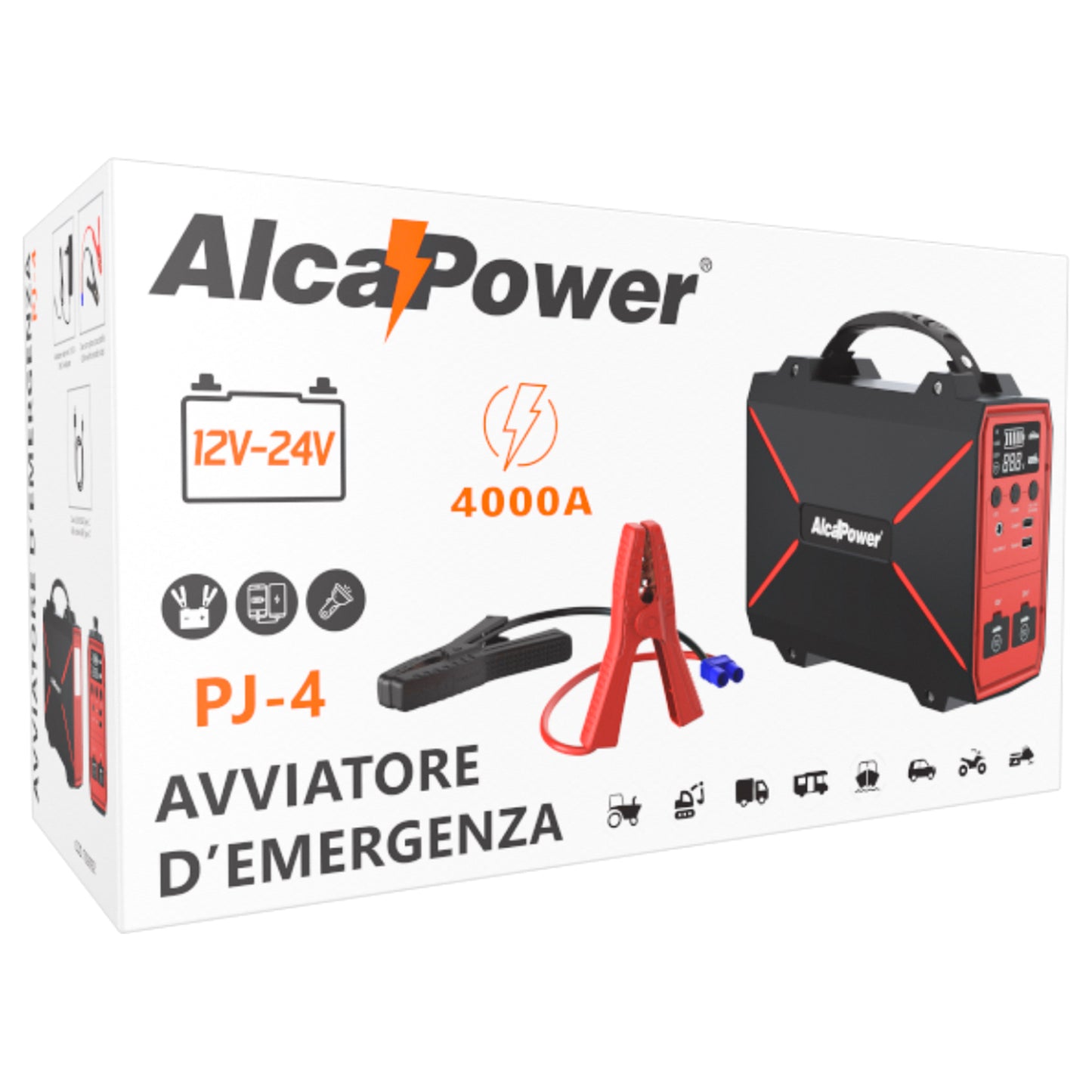 Alcapower Avviatore di Emergenza per veicoli con batteria da 12V e 24V, Jump starter spunto 4000A, Power bank 42.000mAh, Torcia LED integrata, adatto per Auto Moto Camion Furgone Camper Barca piccola
