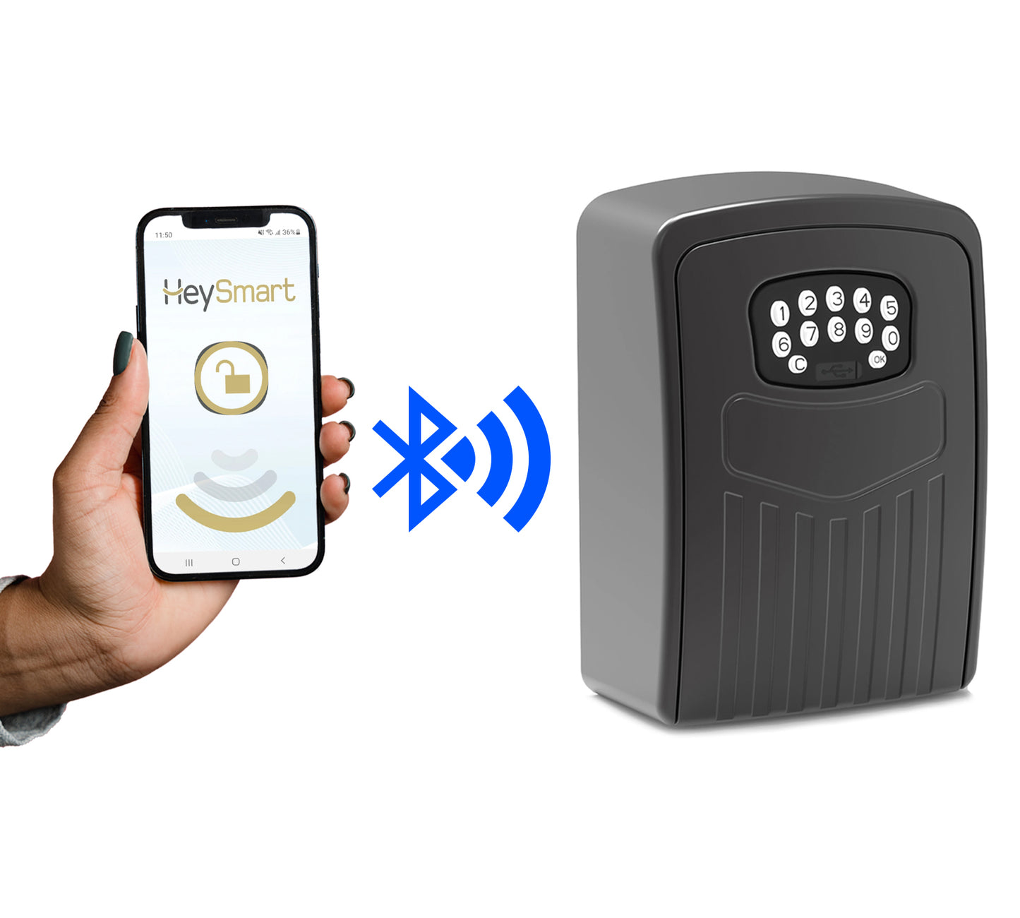 iSnatch Hey Box Cassetta di sicurezza Smart Wi-Fi a batterie, portaoggetti antivandalo con password, mini cassaforte per chiavi in metallo