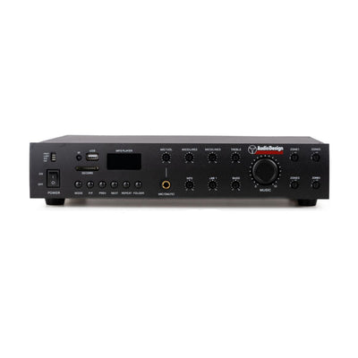 AudiodesignPro Amplificatore PA 4 zone, 2 ingressi Mic e Aux, amplificatore audio bluetooth e scheda SD