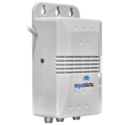 SpaceDigital Amplificatore da interno per antenne VHF/UHF (21-48CH), 1 ingresso e 2 uscite, connettore F, alimentazione cavo con spina 220V, guadagno regolabile, 5G LTE