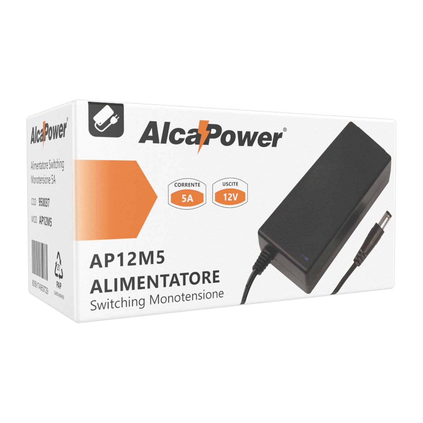 Alcapower Alimentatore switching monotensione 12V 5A con connettore a baionetta e protezione da cortocircuito e sovraccarico