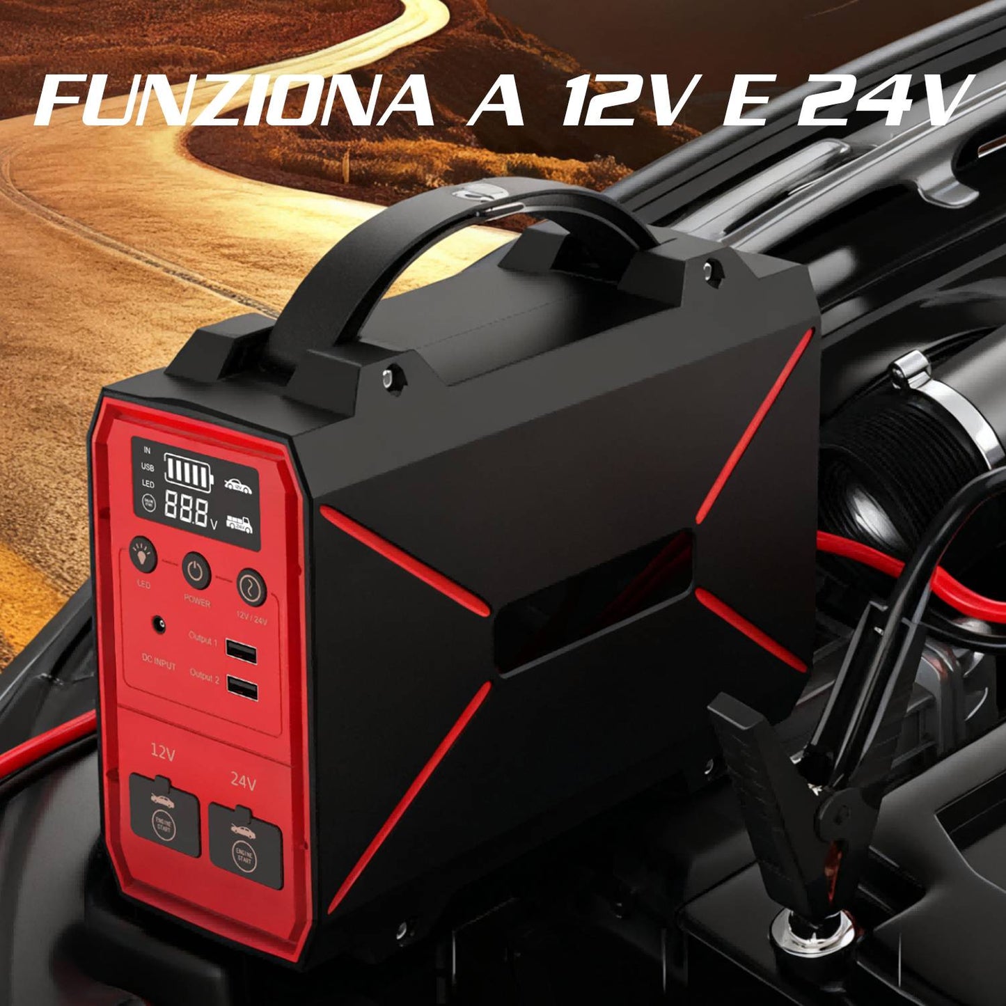 Alcapower Avviatore di Emergenza per veicoli con batteria da 12V e 24V, Jump starter spunto 4000A, Power bank 42.000mAh, Torcia LED integrata, adatto per Auto Moto Camion Furgone Camper Barca piccola
