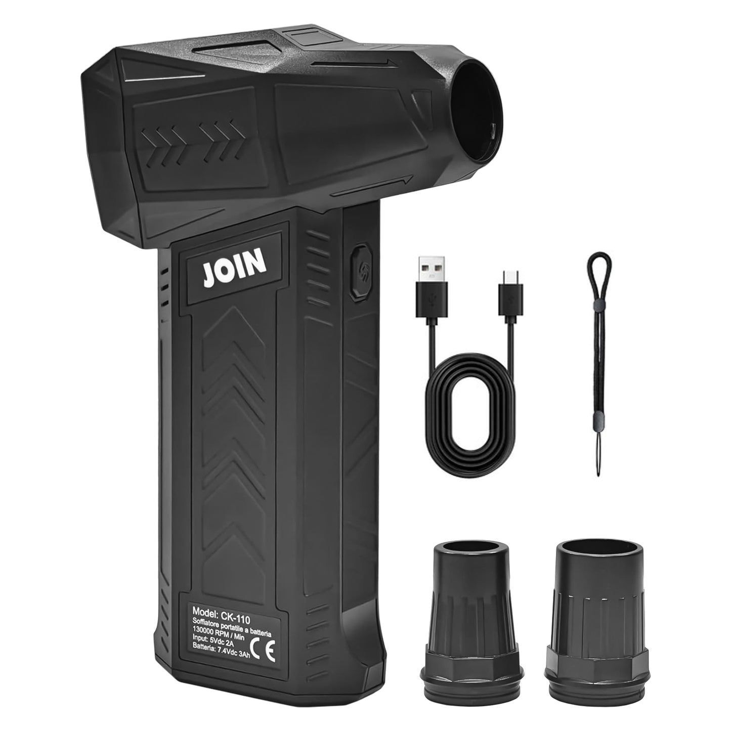 Join Tornado Soffiatore ad aria a batteria portatile 130.000 RPM con ugelli intercambiabili, turbine in metallo, ricarica rapida, compatto, 3 velocità, motore potente ad alta efficienza