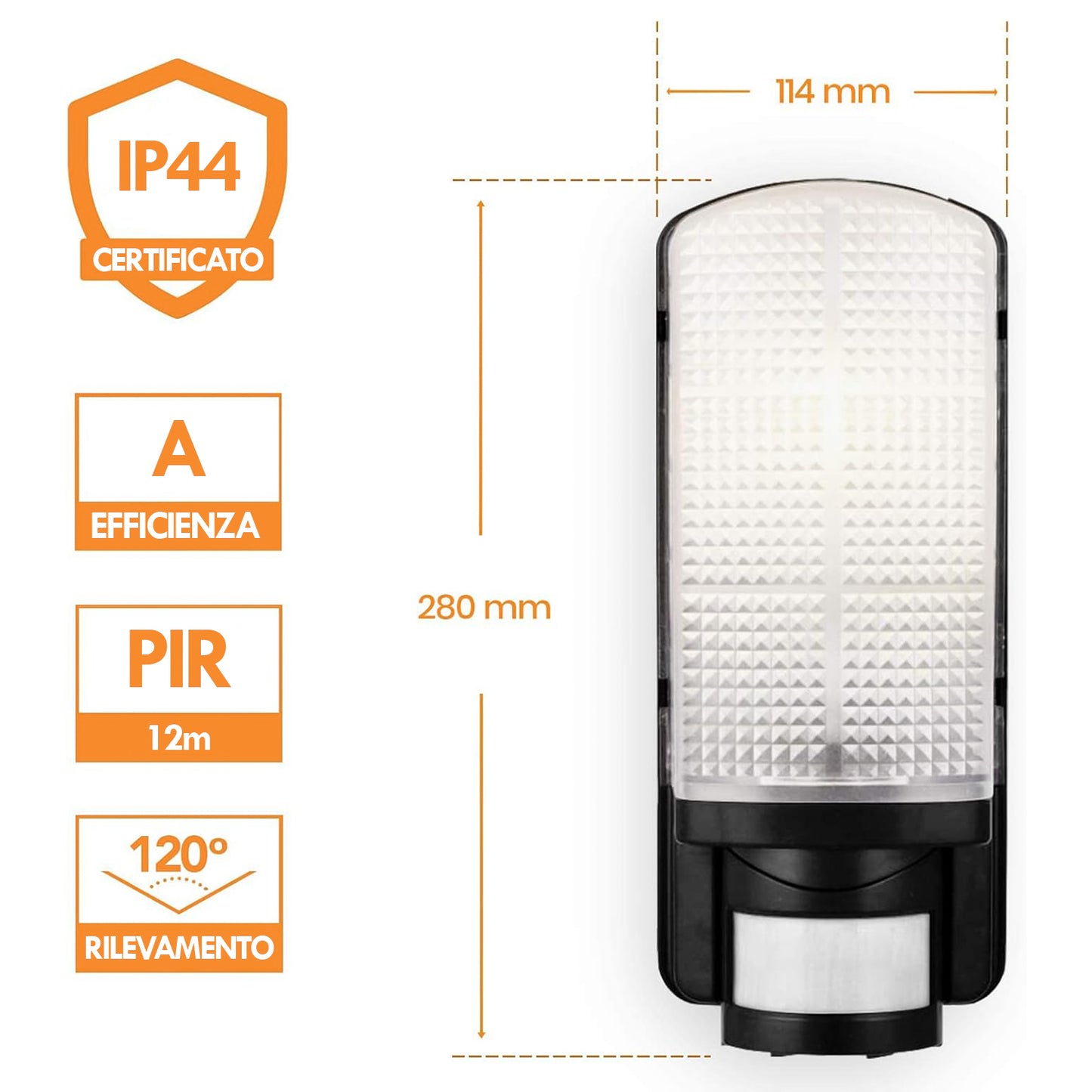 Applique da parete con sensore di movimento PIR, lampada automatica 60W 220V faretto da esterno con tempo di accensione e intensità della luce regolabile, luce notturna per giardino impermeabile IP44