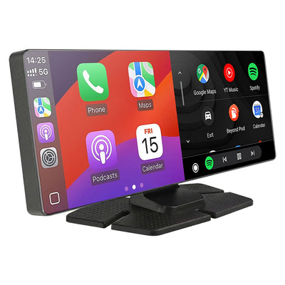 Trevi MDV 1000 Monitor Smart Touchscreen 10" LCD IPS con dashcam 2K integrata e telecamera di parcheggio posteriore, supporto adesivo e a ventosa, compatibile con Android Auto e Apple CarPlay Wireless