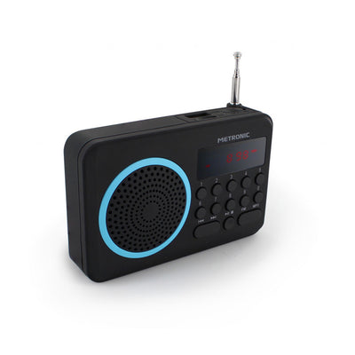 Metronic Radio FM MP3 portatile con porte USB/Micro SD - nera e blu