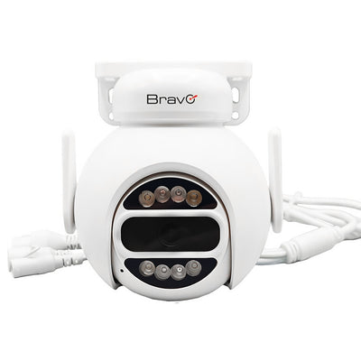 Bravo Commodoro Pro Lux Telecamera Wi-Fi e LAN da esterno IP65 motorizzata, audio bidirezionale, Rilevamento soggetti intelligente, Visione notturna con LED infrarossi IR o colore fino a 30m, Controllo remoto da app