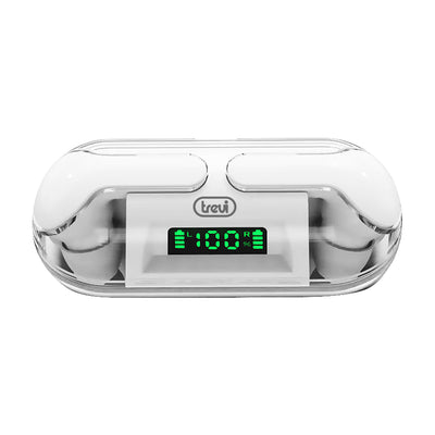 Trevi HMP 12E08 Air Cuffie auricolari Bluetooth wireless sportive con microfono e controlli touch, astuccio custodia base di ricarica magnetica inclusa, bianco