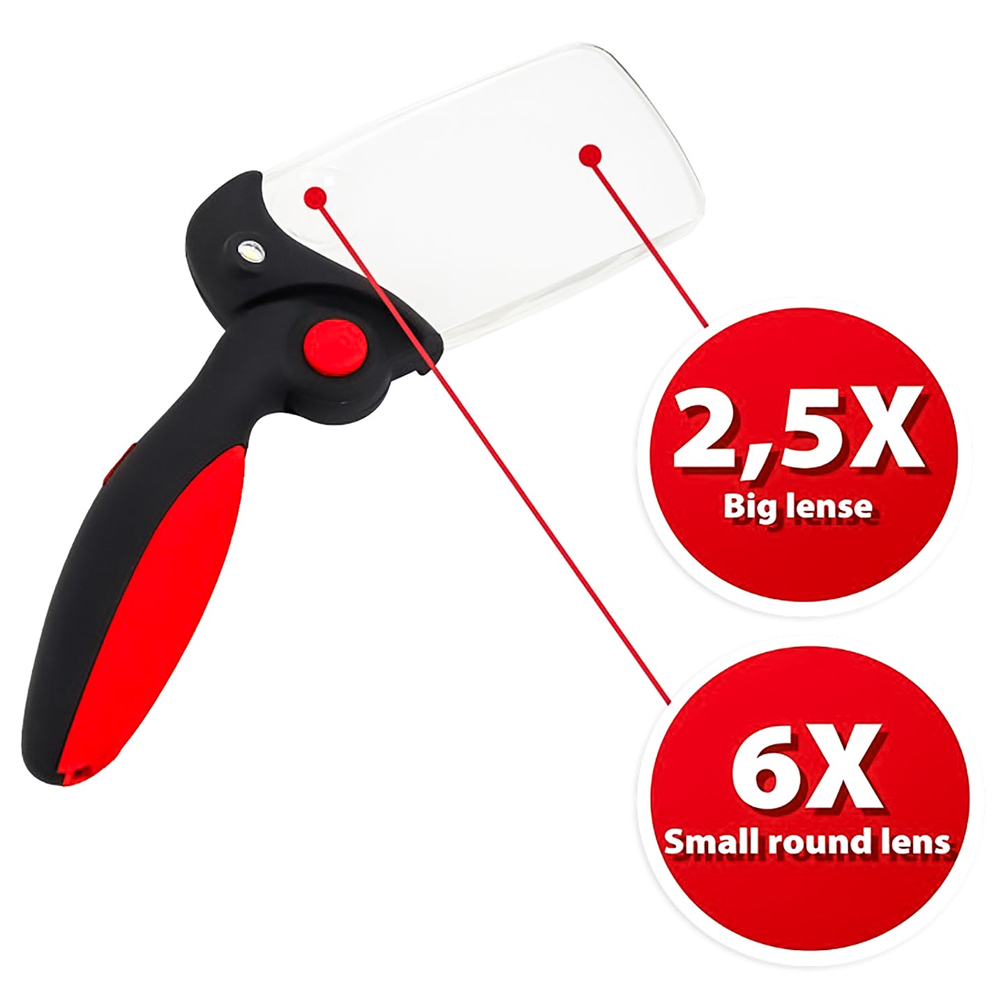 Velamp Lente d'ingrandimento 2.5X e 6X pieghevole, lampada torcia LED a batteria con interruttore per anziani artigiani lettura libri mappe gioielli circuiti