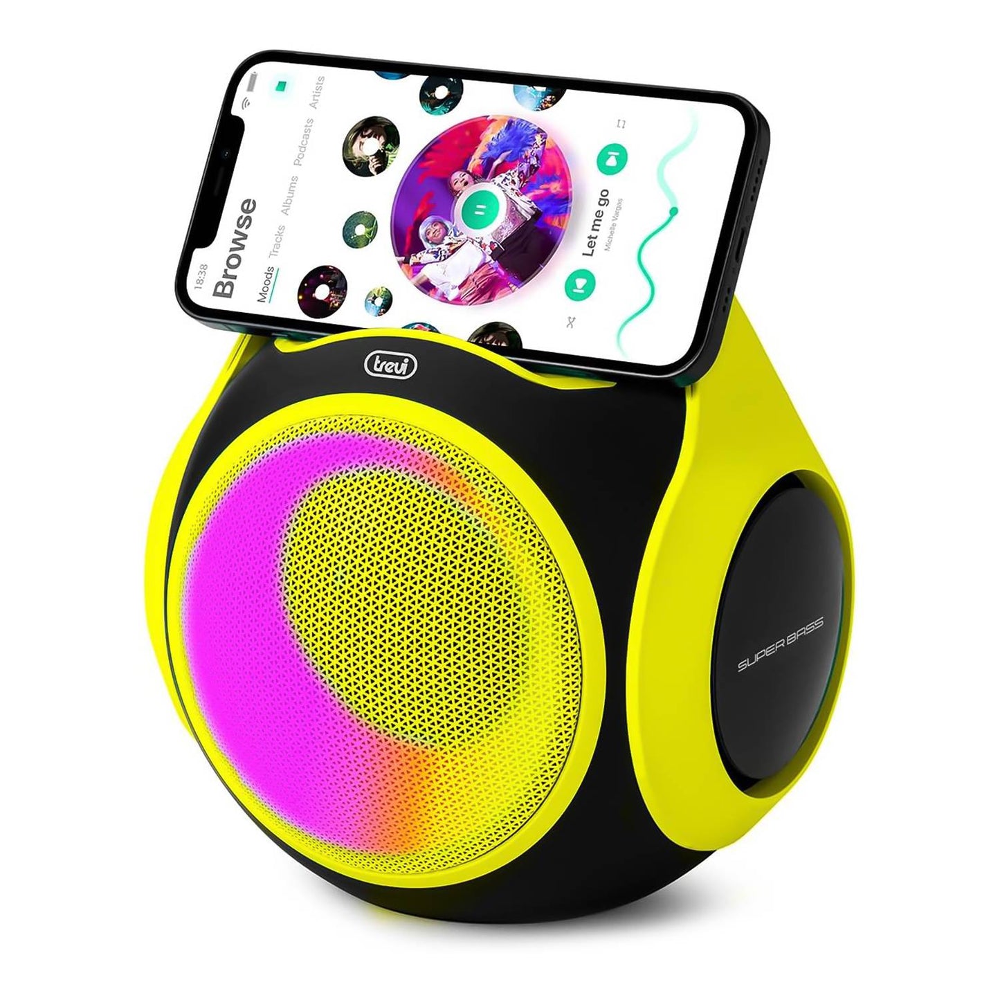 Trevi XR Jump Cassa altoparlante portatile wireless 20W a batteria ricaricabile con presa di ricarica USB-C, connettività USB, Micro SD e AUX, resistente all’acqua IPX5, giallo