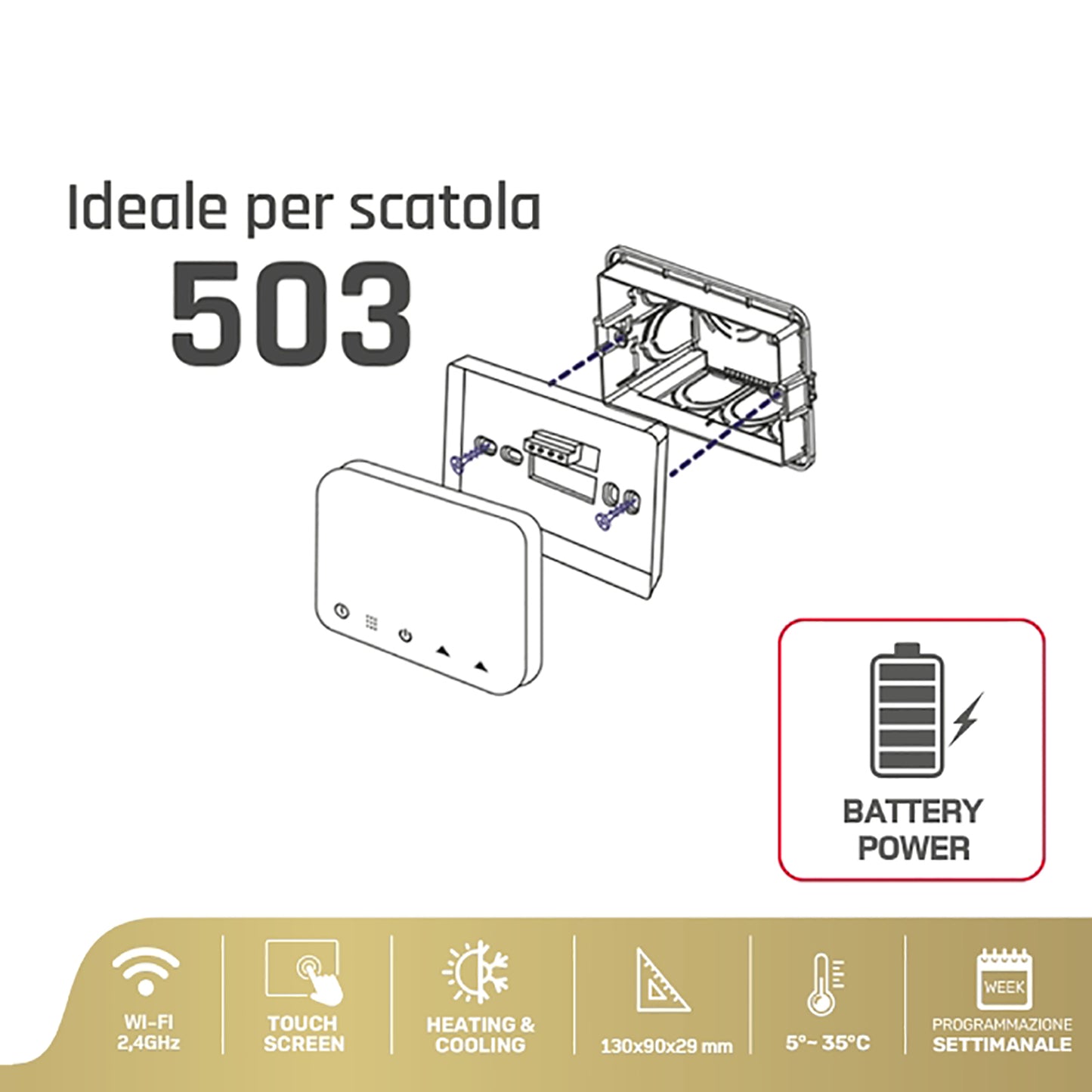 iSnatch Hey Thermo-Free Termostato smart wireless a batterie con display soft touch nero, completo di gateway per collegamento Wi-Fi e controllo remoto