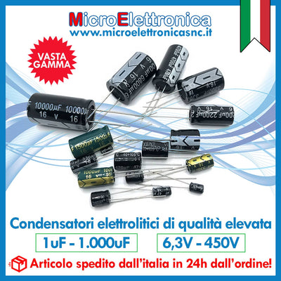 Condensatori elettrolitici radiali da 1uF a 1.000uF e da 6.3V a 450V