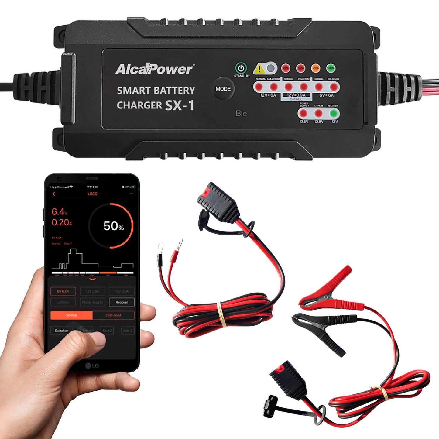 Alcapower SX-1 Carica batterie smart mantenitore di corrente per auto e moto, switching automatico 6A 6V/12V, funzione ripristino batteria