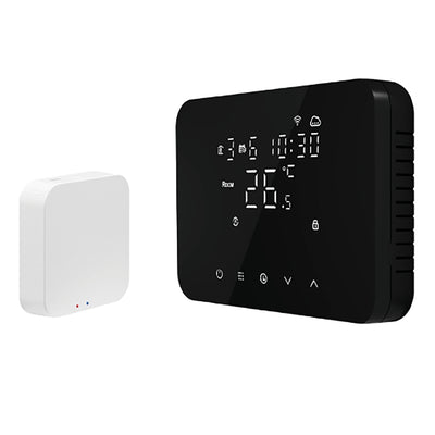 iSnatch Hey Thermo-Free Termostato smart wireless a batterie con display soft touch nero, completo di gateway per collegamento Wi-Fi e controllo remoto