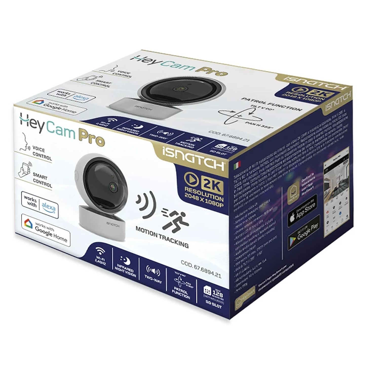 iSnatch HeyCam Pro 2K Telecamera IP Wi-fi smart motorizzata da interno FHD 1080p con Micro SD, LED infrarossi per visione notturna e rilevatore di movimento