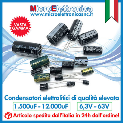 Condensatori elettrolitici radiali da 1.500uF a 12.000uF e da 6.3V a 63V