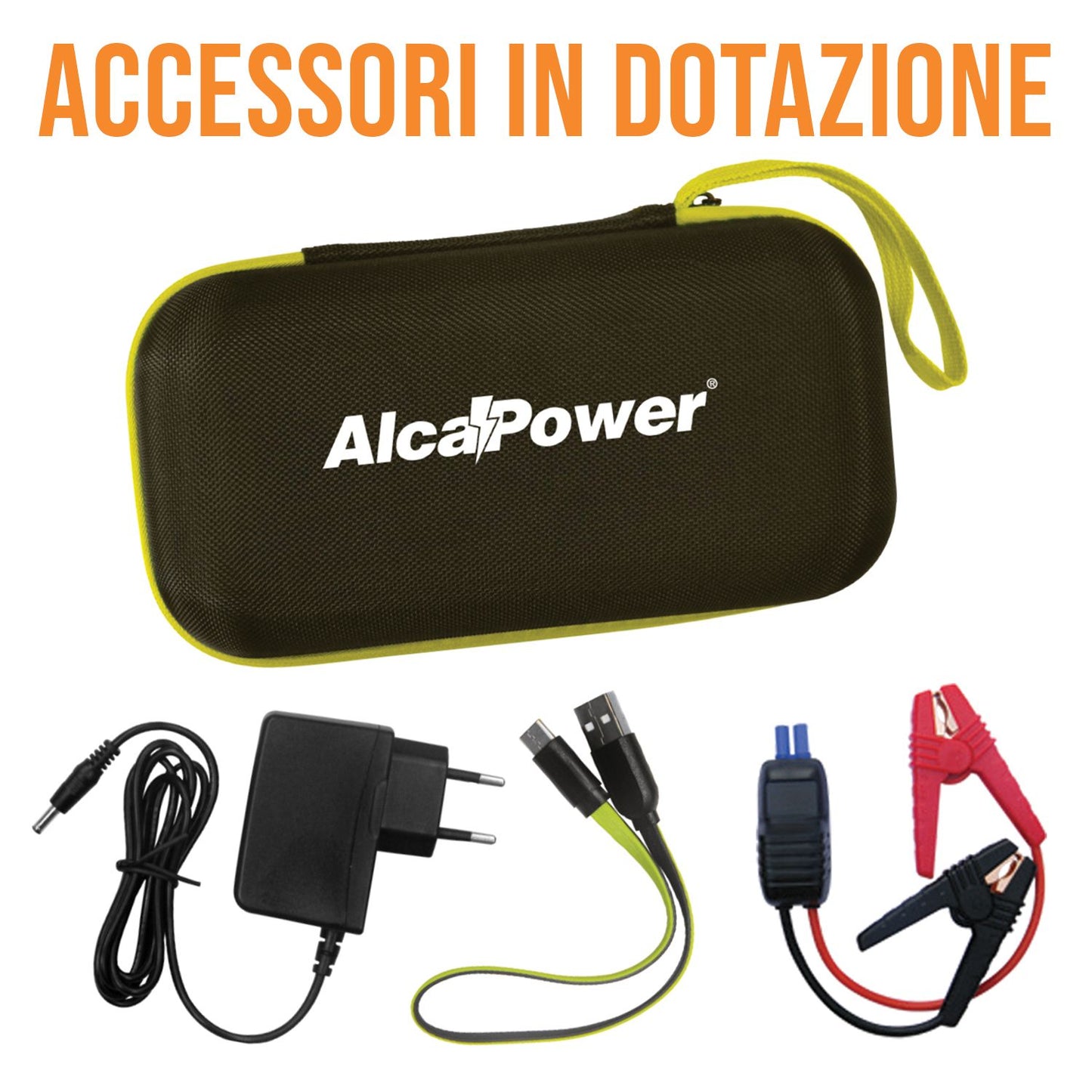 Alcapower PJ1-PRO Avviatore di emergenza per auto e moto con batteria da 12V, funzione power bank con porta USB per ricarica veloce, torcia a LED integrata