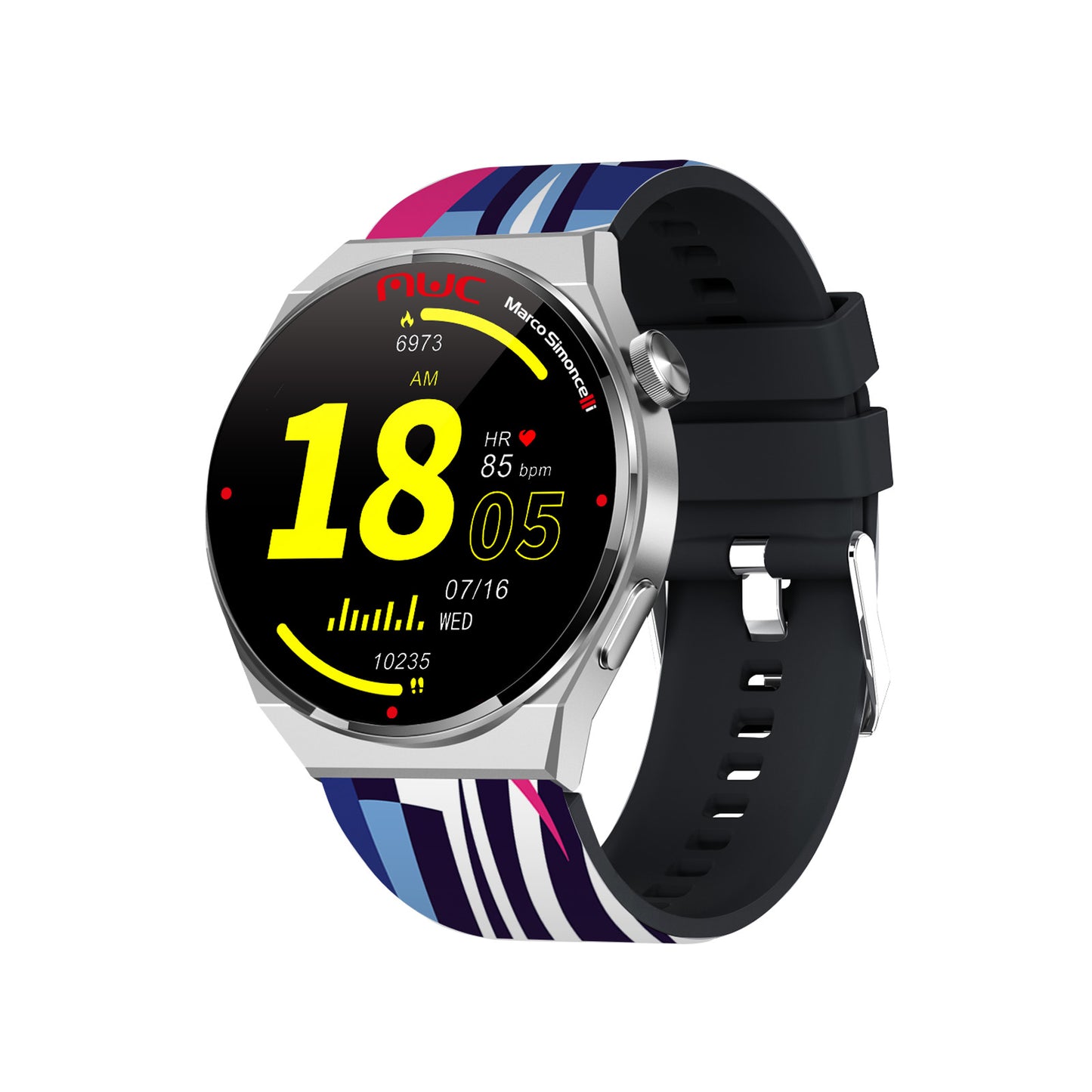 Trevi T-FIT 300 CALL Edizione Marco Simoncelli Misano Circuit, Orologio smart con funzione chiamata, Bluetooth, Smartwatch con display 1,32" cassa in metallo, due cinturini inclusi, waterproof IP67, acciaio