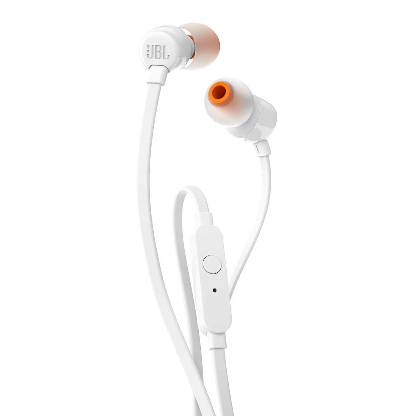 JBL T110 In Ear Headphones with Microphone, Tangle-Free Flat Cable, One-Button Control, JBL Pure Bass Sound, White