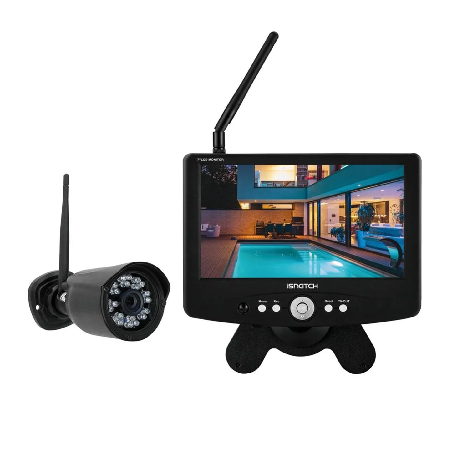 iSnatch 67.4000.90 Kit videosorveglianza con monitor DVR da 7” e telecamera wireless 720p, telecomando per controllo a distanza