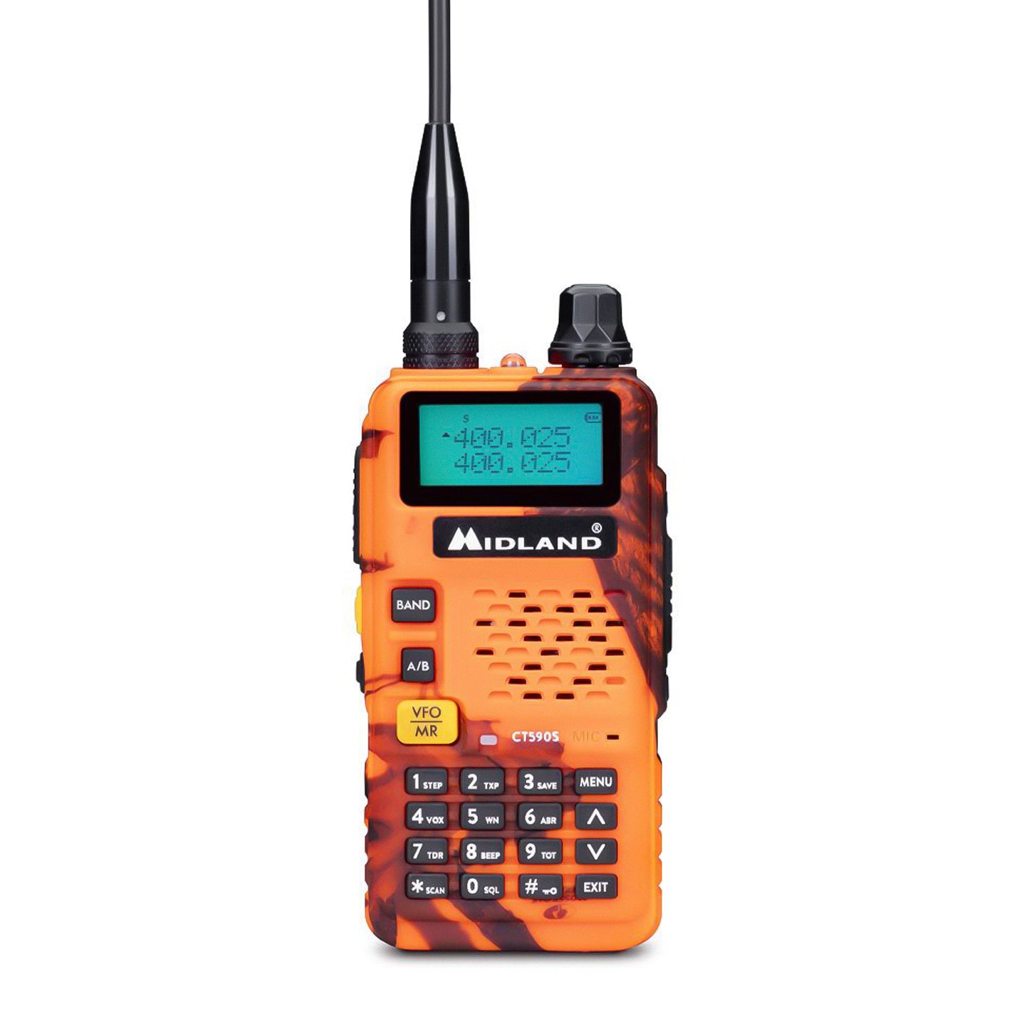 Midland CT590S BLAZE VHF/UHF dual band transceiver with LCD display, integrated 1500mAh battery, up to 128 storable channels with name attribution