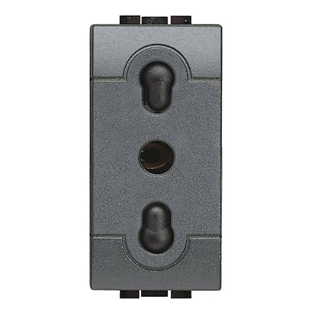Bticino 2P+E 250 Vac bypass socket, 10/16A socket with protected sockets, 19mm and 26mm center distance, anthracite colour, living series