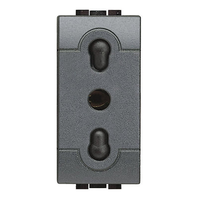 Bticino 2P+E 250 Vac bypass socket, 10/16A socket with protected sockets, 19mm and 26mm center distance, anthracite colour, living series