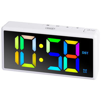 Trevi Orologio digitale con sveglia, sveglia digitale da comodino, display multicolore, regolazione volume e presa USB