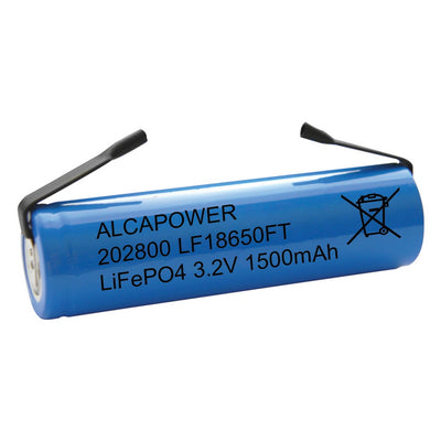 Alcapower Rechargeable battery LiFePO4 18650 3.2V 1500mAh solder terminals 202800