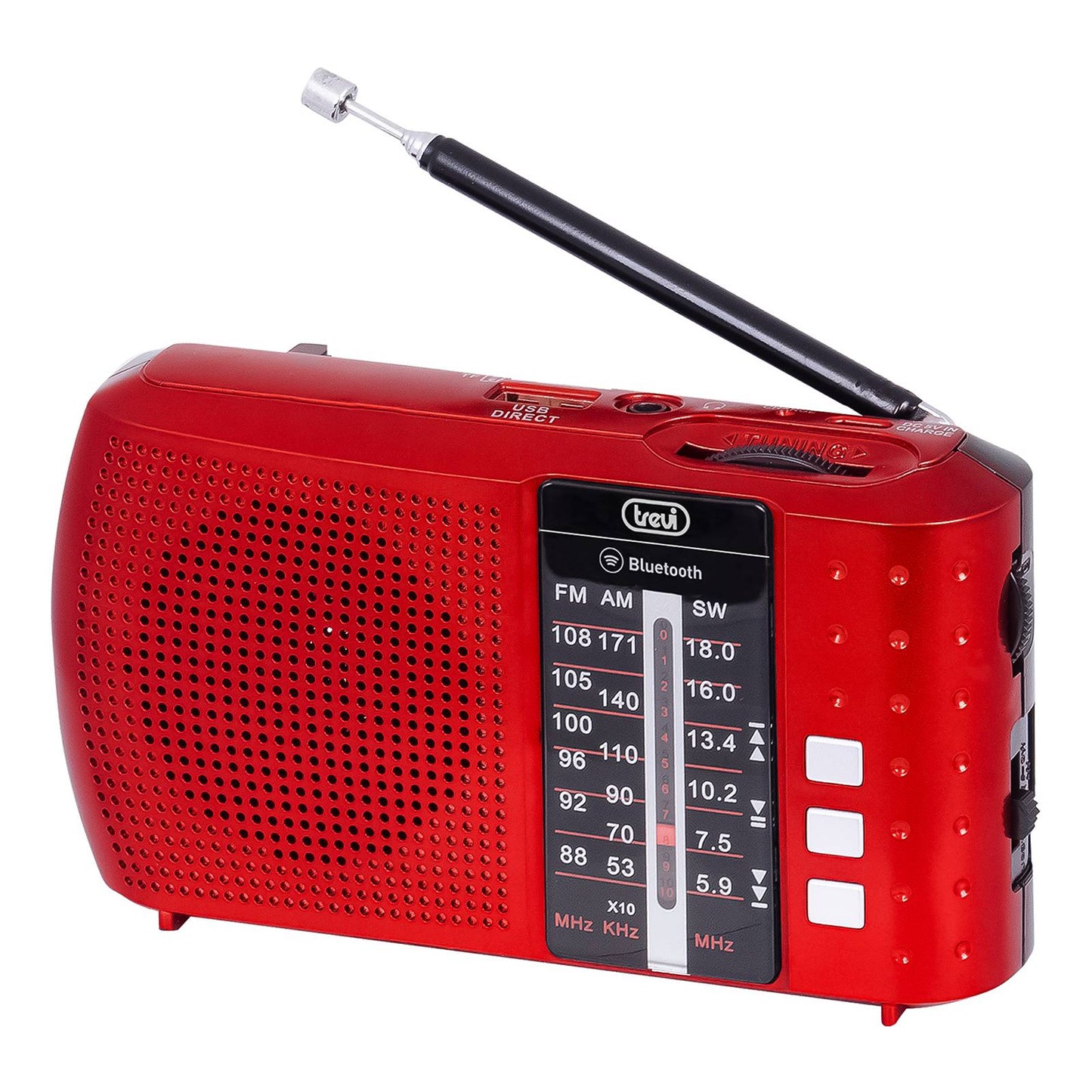 Trevi Radio portatile multibanda, stereo con funzione bluetooth, ingresso usb, lettore micro sd, colore rosso