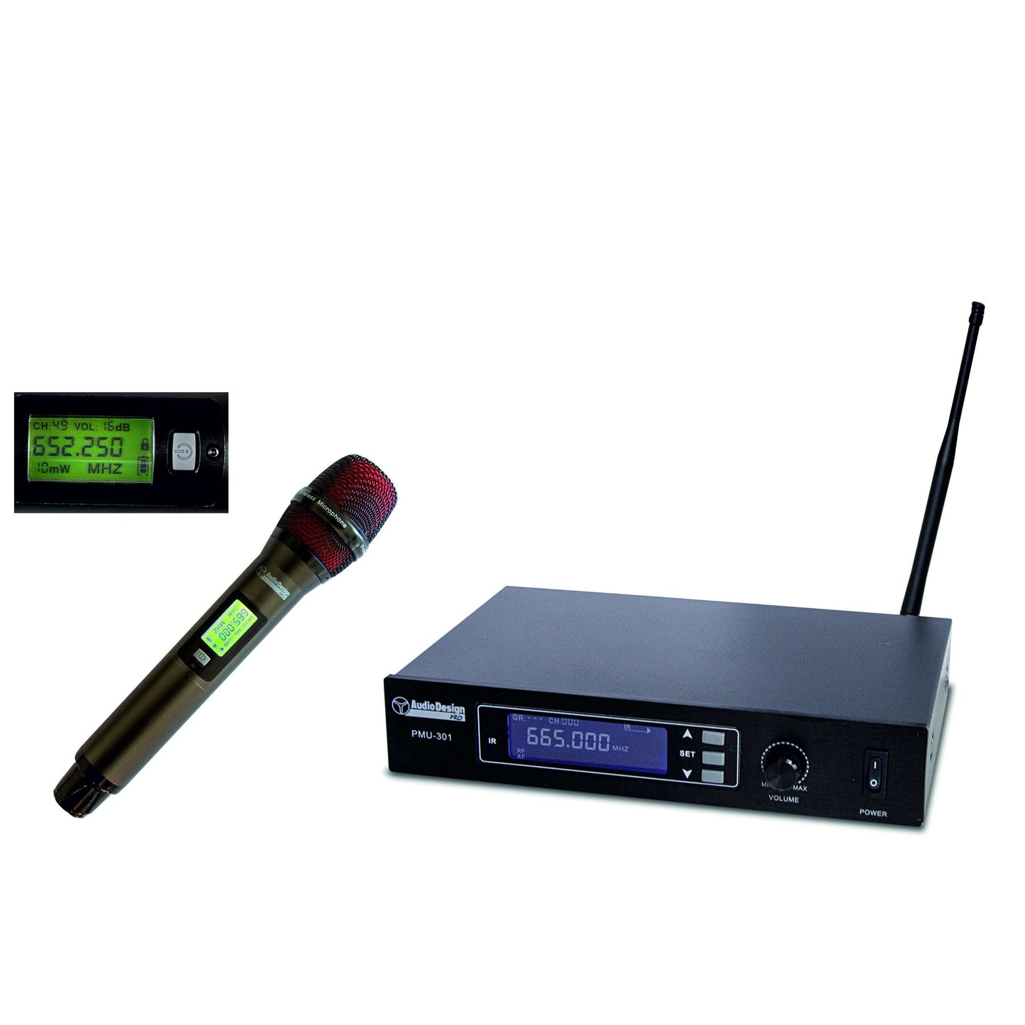Audiodesign Pro Sistema wireless UHF, microfono wireless, microfono senza fili, 1 canale, sistema microfonico UHF