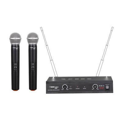 Audiodesign Set microfoni wireless VHF a frequenza fissa, funzione mute sul microfono