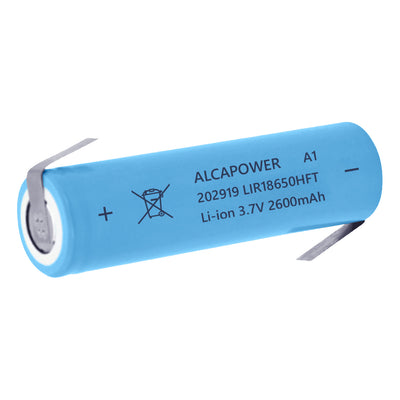 Alcapower Accumulatore Li-Ion 18650, 3,7V, 2600mAh, batteria con terminali a saldare, Ø18.35x65.05mm