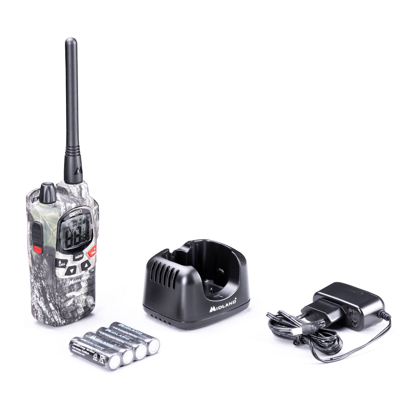 Midland G9 Pro camouflage two-way radio, portable dual band walkie talkie, 32 channels and LCD display