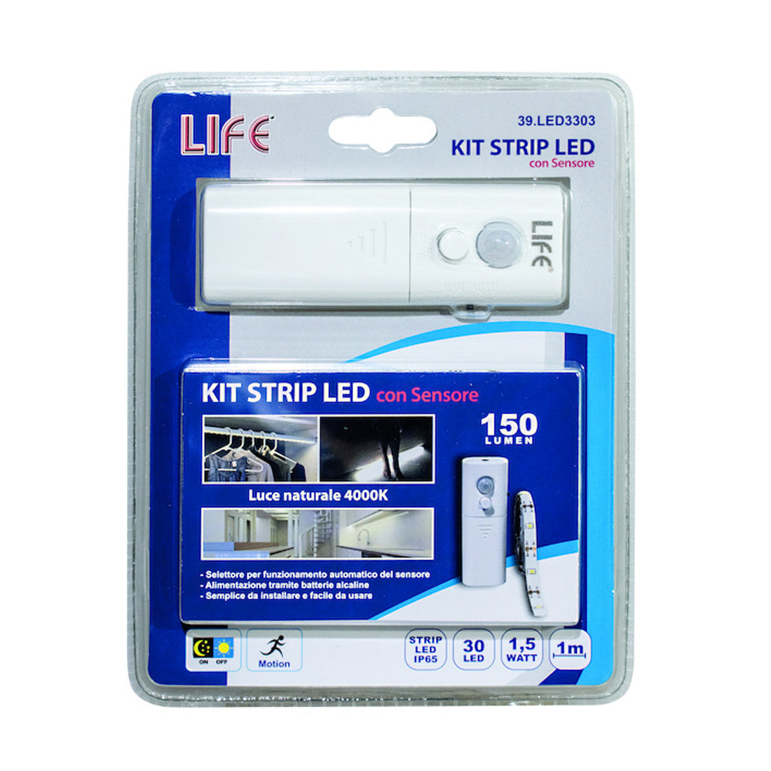 Life Striscia LED con sensore di movimento e crepuscolare, kit striscia Led luce naturale, 1 metro