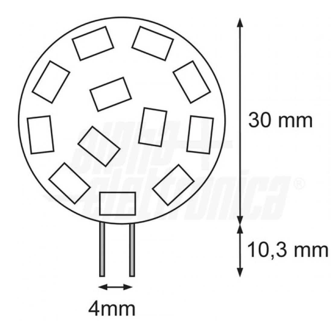 Alphaelettronica LED bulb, G4 socket, 1.5W, 12Vac/dc, warm white light color 3000K