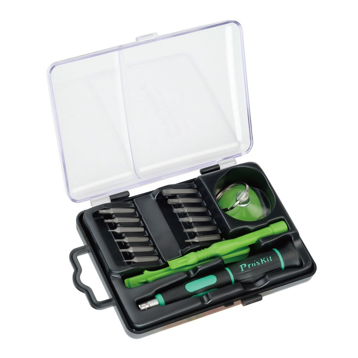 Pro'skit Set of 17 smartphone repair tools, toolbox for Apple devices, screwdriver with interchangeable precision tips