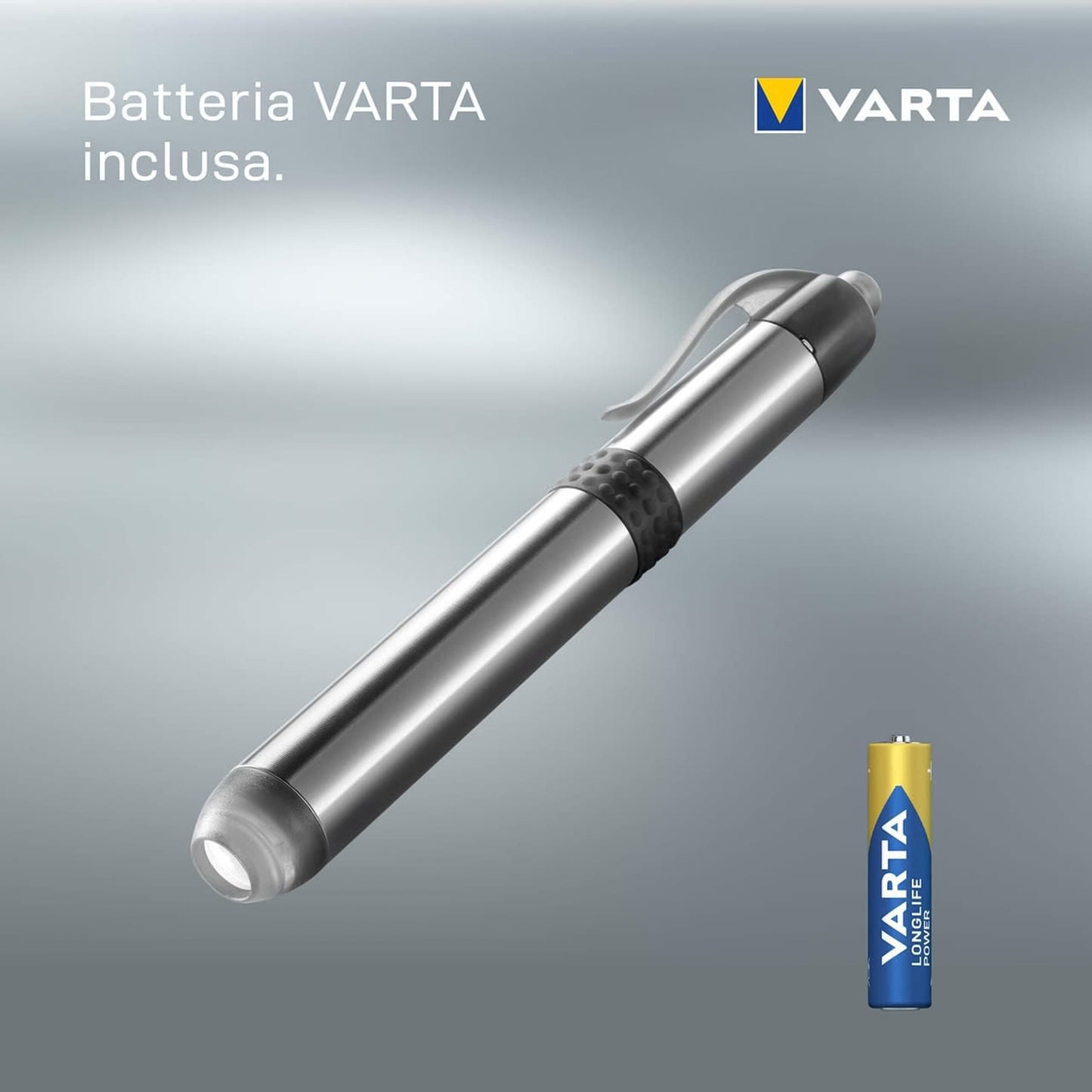 Varta Torcia LED pen light in alluminio, 3 Lumen, torcia stilo portatile con clip, 15 ore di autonomia, batteria Varta inclusa