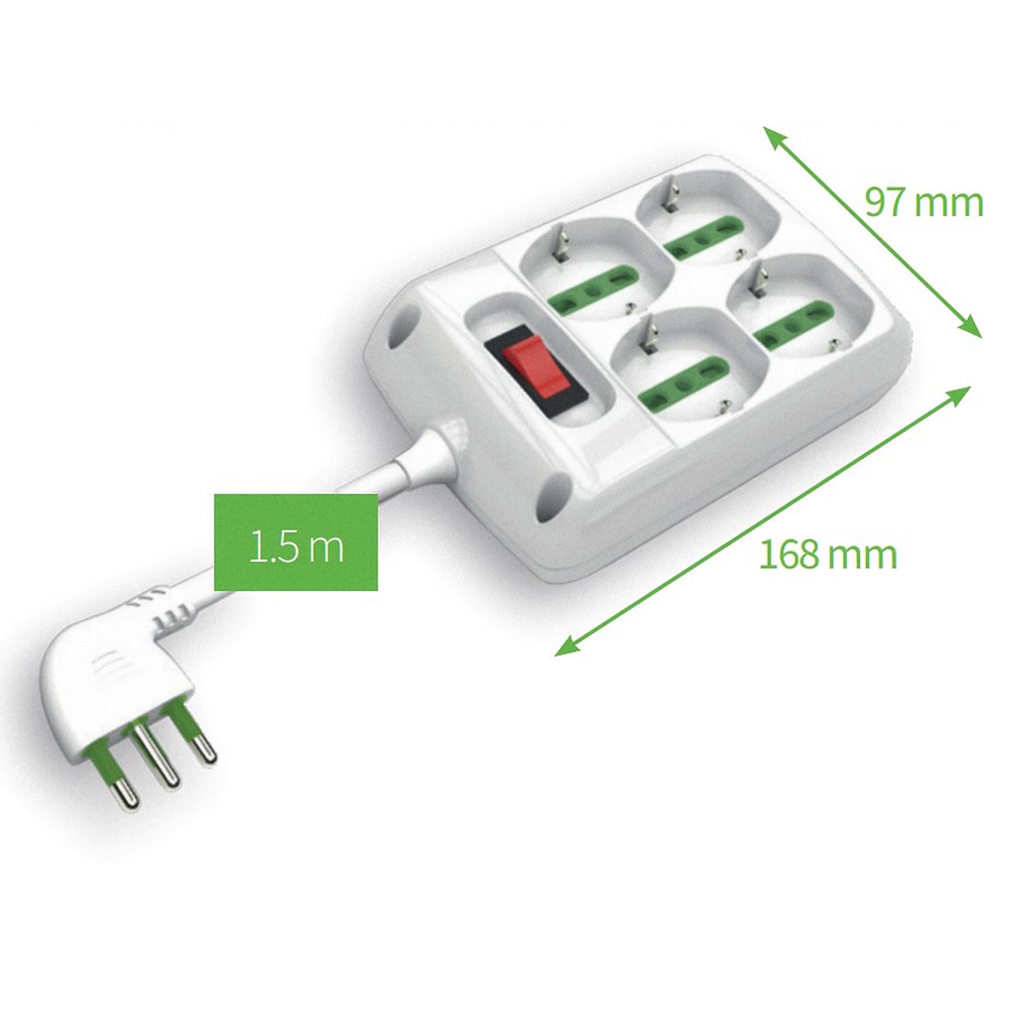 LinkLed Multipresa con interruttore a 4 ingressi 10/16A, ciabatta elettrica 4 prese universali bipasso schuko 250V, cavo da 1.5m, 3680W max