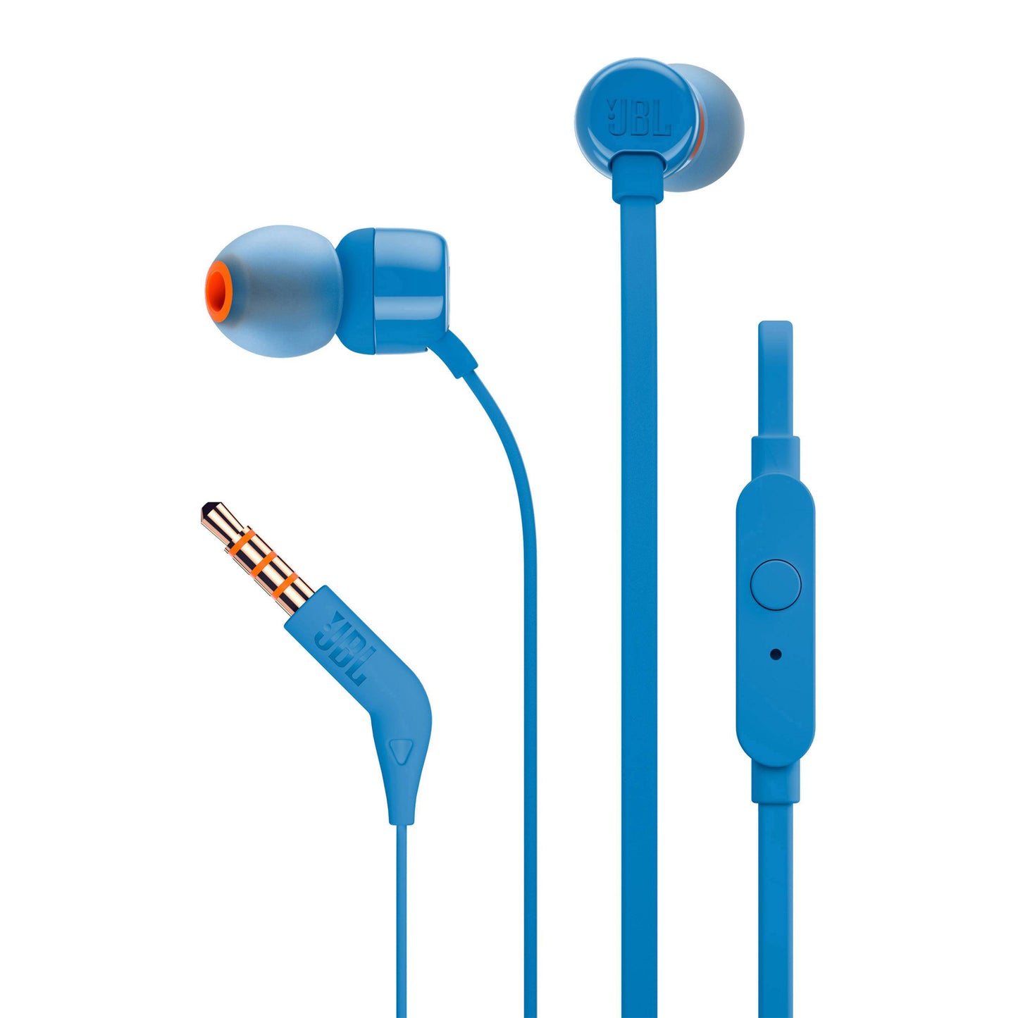 JBL T110 In Ear Headphones with Microphone, Tangle-Free Flat Cable, One-Button Control, JBL Pure Bass Sound, Blue