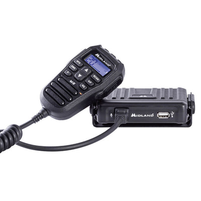 Midland M-5 CB Radio ricetrasmittente veicolare multi banda 40 canali AM/FM, ricetrasmettitore compatto con comandi sul Microfono con Display LCD, Presa 2 Pin Kenwood e USB