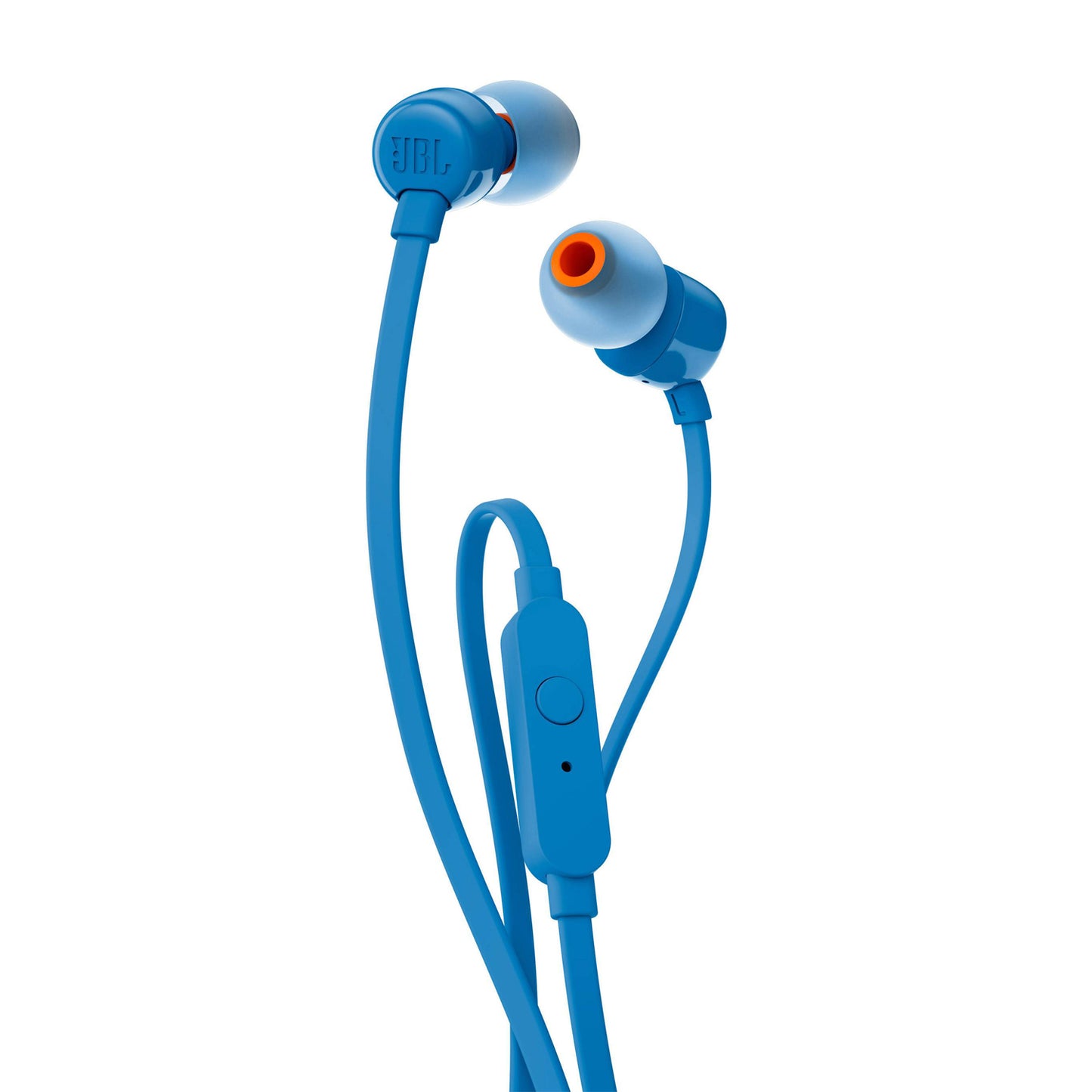 JBL T110 In Ear Headphones with Microphone, Tangle-Free Flat Cable, One-Button Control, JBL Pure Bass Sound, Blue