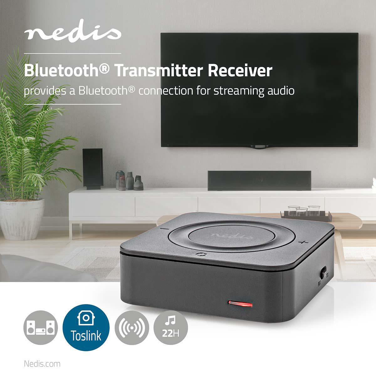 Nedis Trasmettitore/ricevitore audio wireless - Bluetooth, porta Aux e Micro Usb, connettori Toslink, fino a 22 ore di utilizo