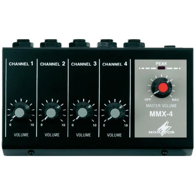 Monacor MMX-4 Mixer microfono in miniatura a 4 canali mono, funziona ad alimentazione diretta e a batteria