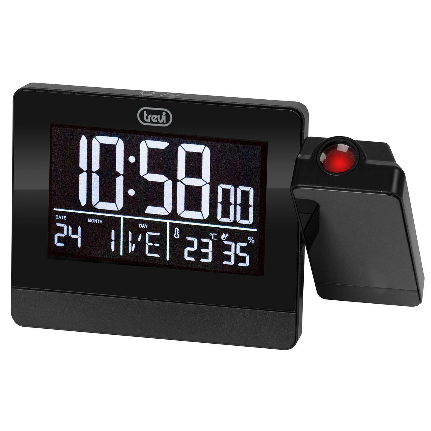 Trevi clock with large display and white lighting, alarm with time projection, rotation adjustment up to 90°