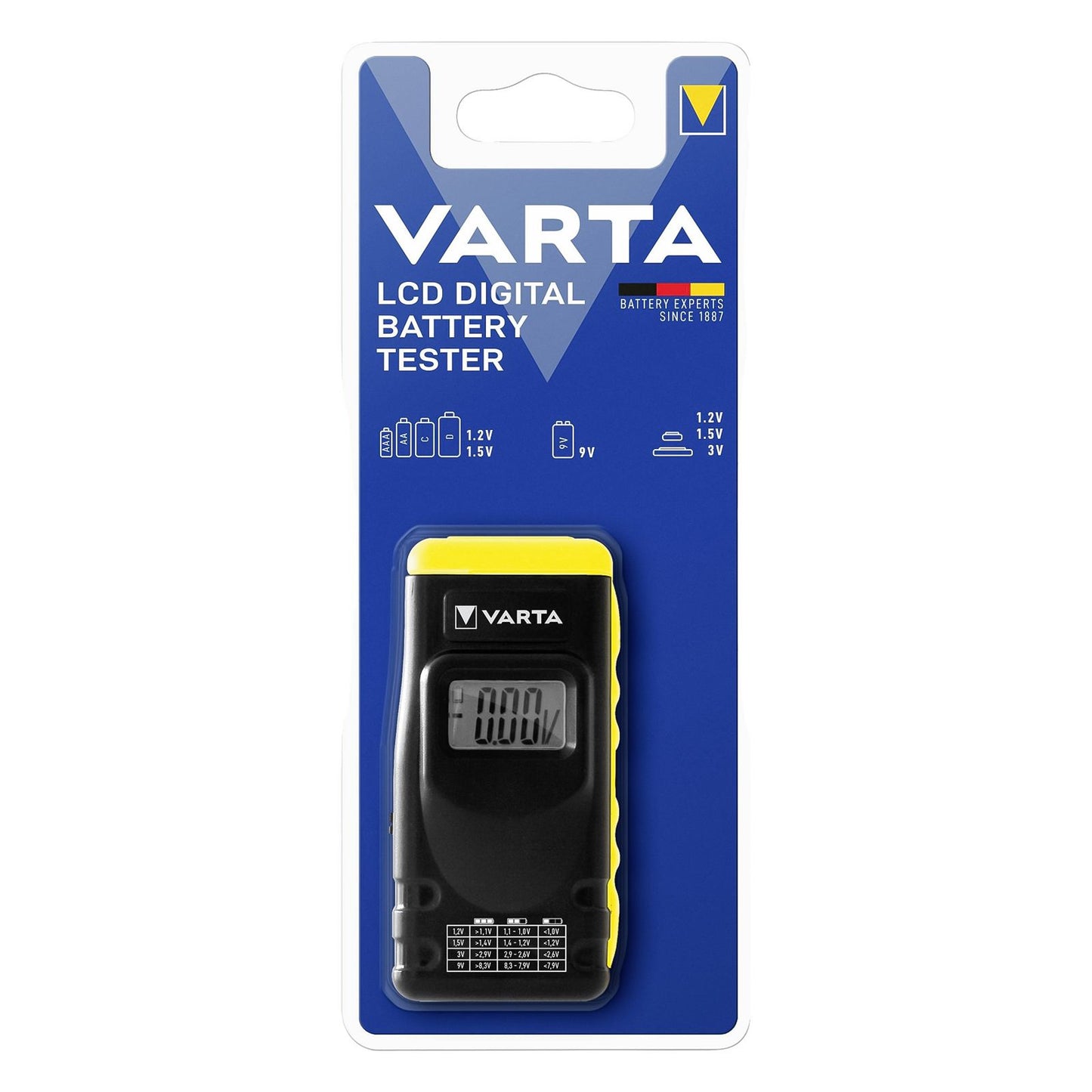 Varta Battery Tester with LCD Display, Pen Tester, Stylus, Half Torch, Flashlight, 9V Battery and Button Battery