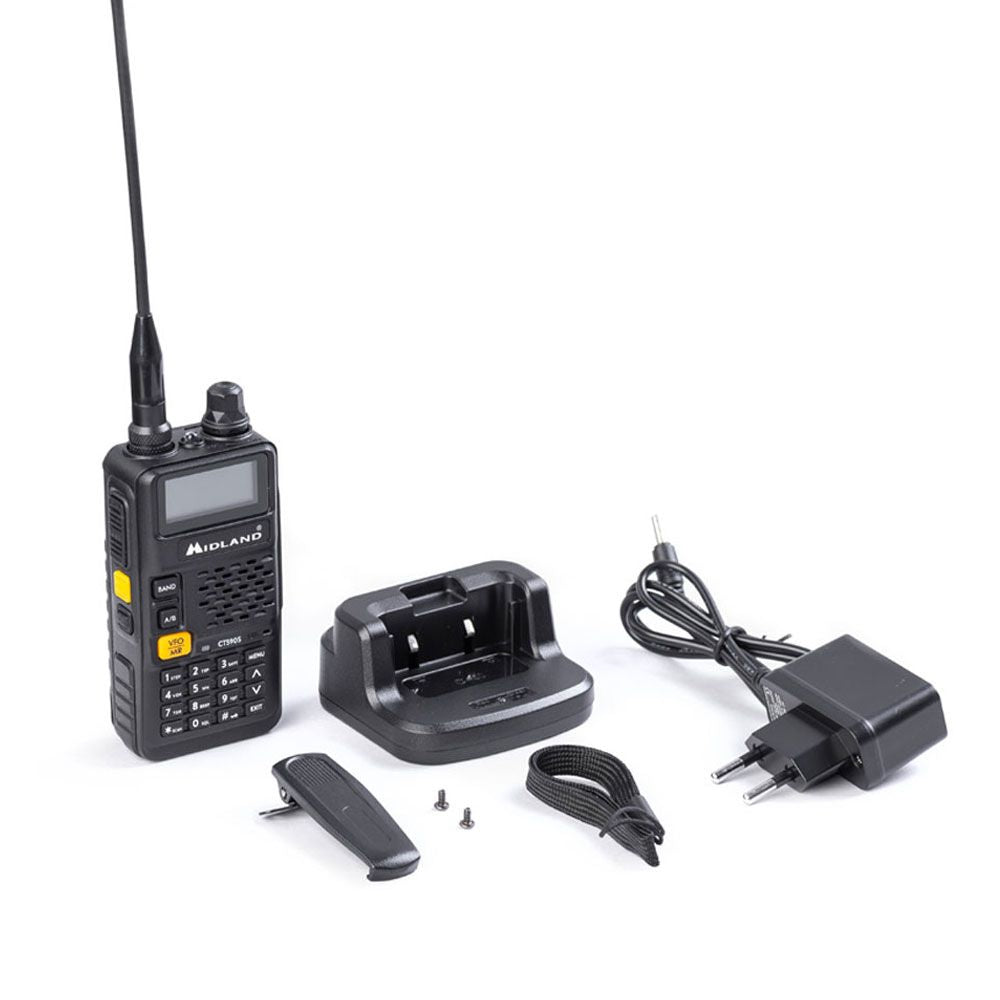 Midland CB Portable VHF/UHF Radio, dual band transceiver radio, VHF 144-146MHz and UHF 430-440MHz frequency bands, 128 storable channels