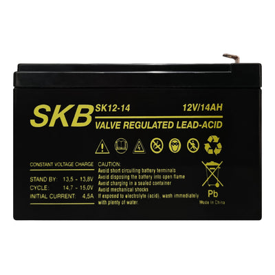 SKB SK12-14 lead acid battery, SK series 12V 14AH rechargeable battery, AGM flat plate technology regulated with valve